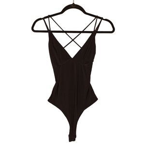 MOCKINGJAY Criss Cross Sleeveless Black Bodysuit X-Small